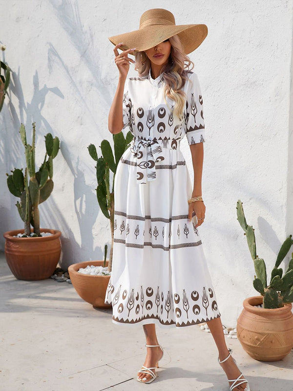 all about you Women Ethnic Print  Mandarin Collar A-Line Midi Dress