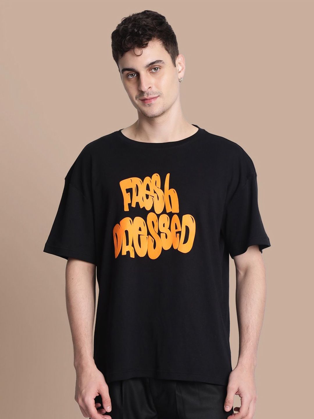 Bene Kleed Men Typography Printed Drop-Shoulder Sleeves T-shirt