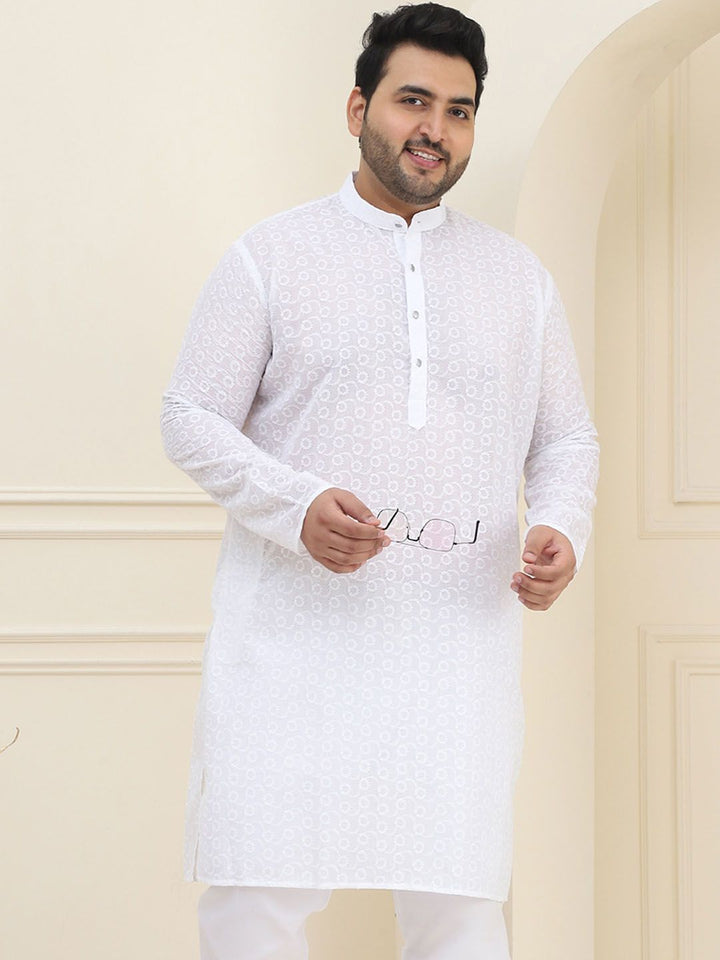SOJANYA PLUS Kolar Mandarin Sulam Geometrik 100% Cotton Straight Kurta