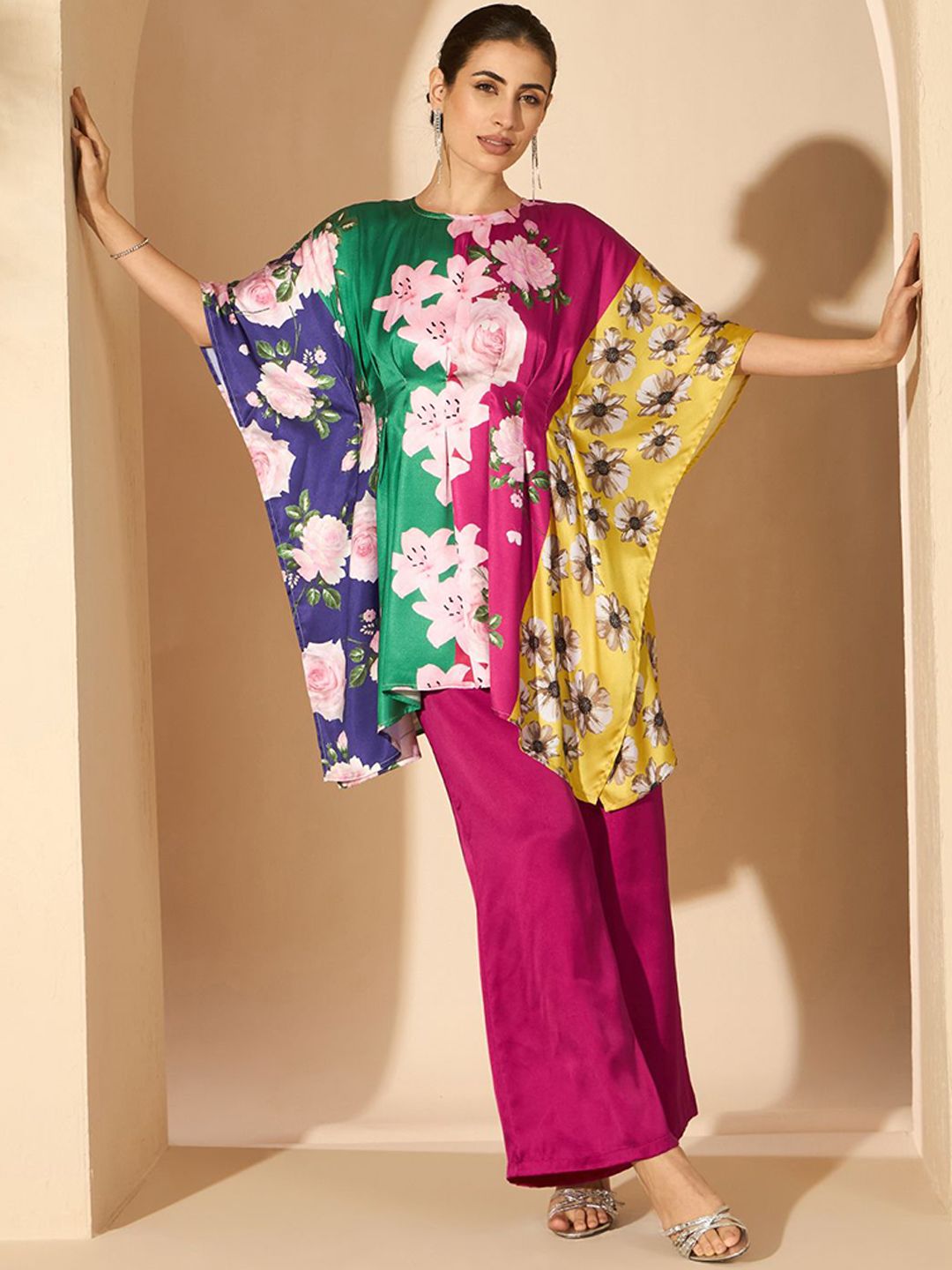 Antheaa Pink Floral Printed Tunic with Palazzos