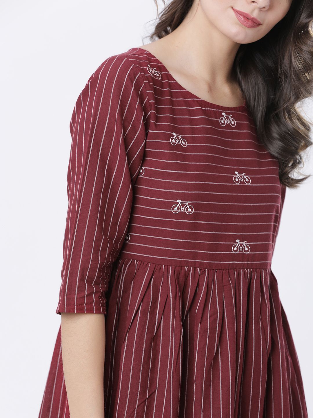 Vishudh Cotton Striped Fit and Flare Midi Dress