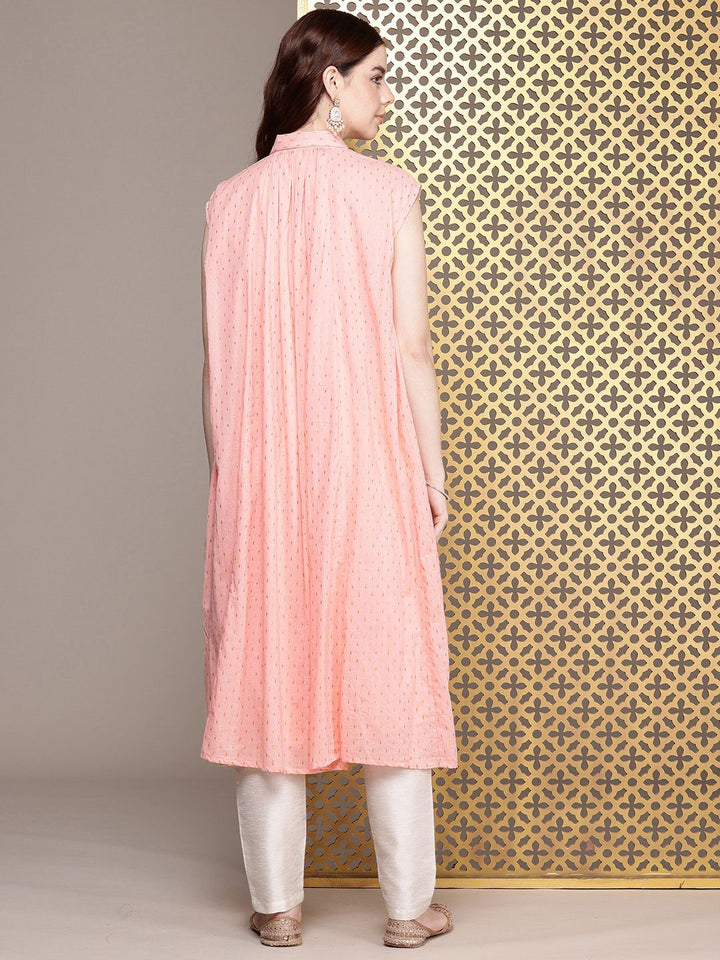 House of Pataudi Geometric Woven Design Shirt Collar Gotta Patti Detail Jashn A-Line Kurta