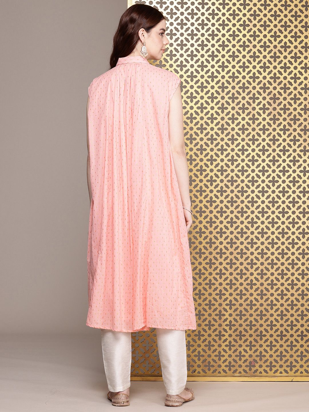 House of Pataudi Geometric Woven Design Shirt Collar Gotta Patti Detail Jashn A-Line Kurta