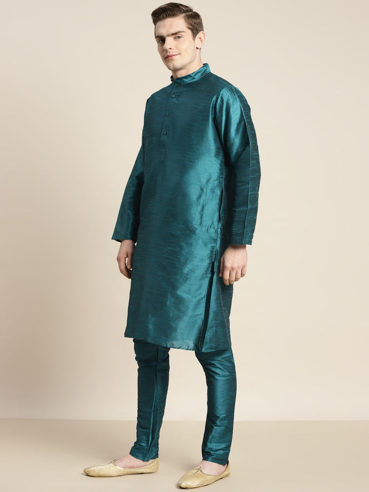 SOJANYA Men Green Ethnic Motifs Embroidered Thread Work Kurta with Churidar