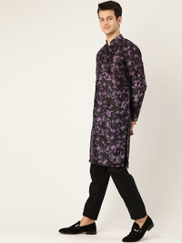 SOJANYA Men Black & Purple Printed Angrakha Straight Kurta