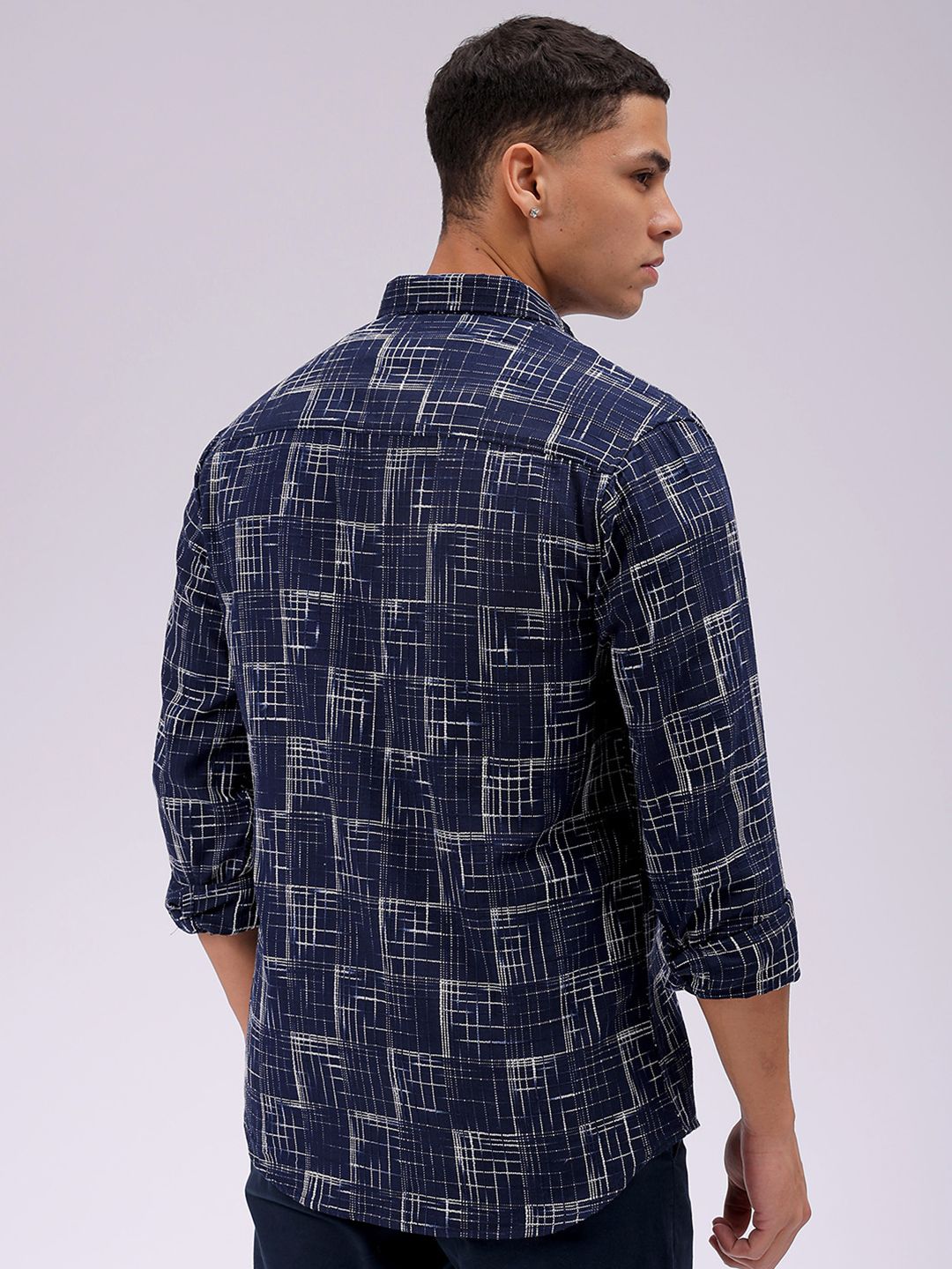 The Indian Garage Co Men Cutaway Collar Checked Cotton Slim Fit Casual Shirt