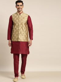 SOJANYA Kurta Biasa Kolar Mandarin dengan Churidar dengan Jaket Nehru Rekaan Tenunan