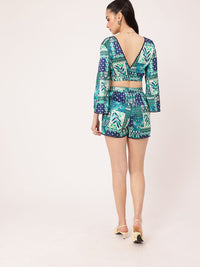 DressBerry Bohemian Bliss Printed Satin Finish Crop Top With Shorts