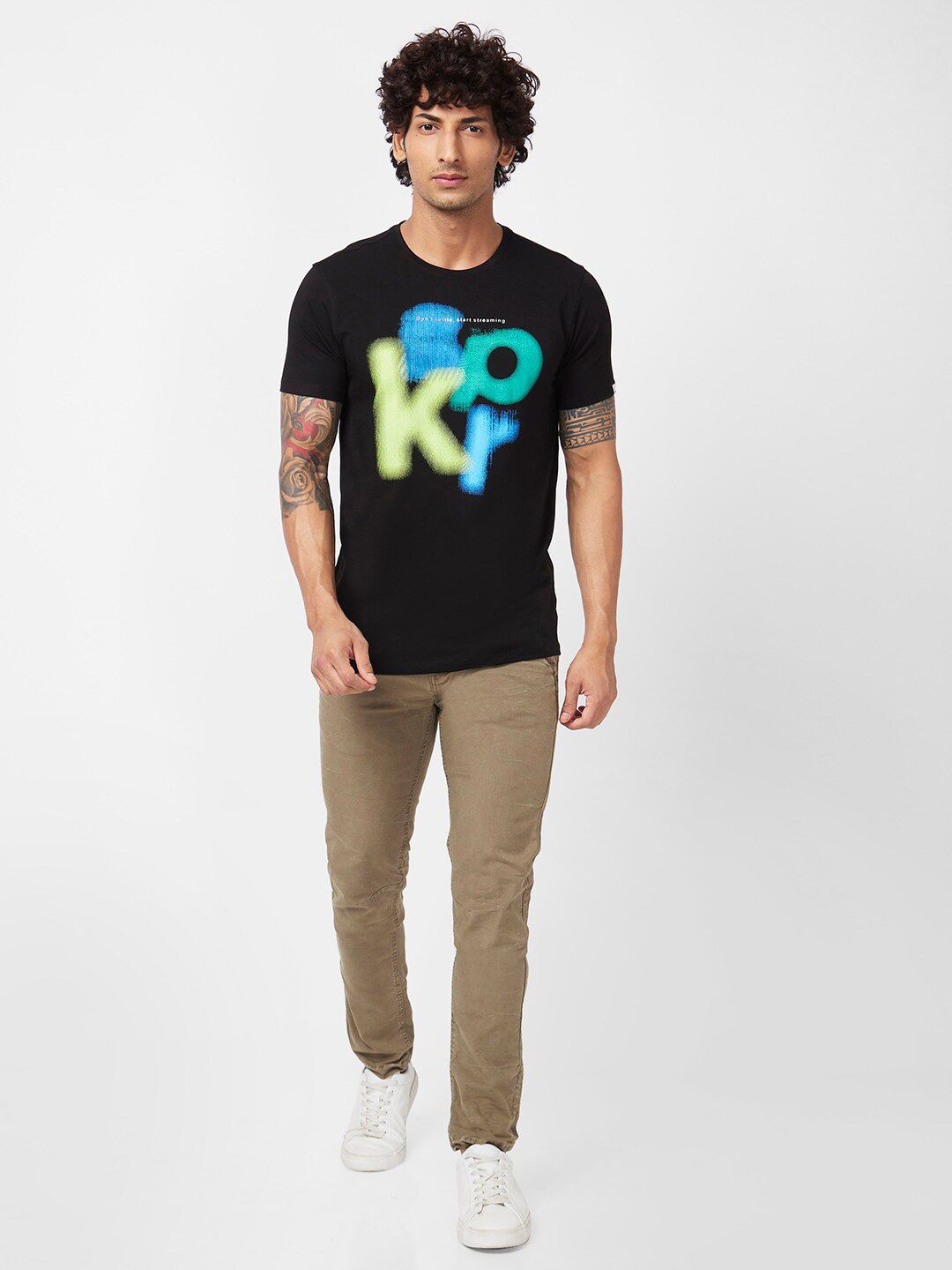 SPYKAR Graphic Printed Slim Fit Cotton T-shirt