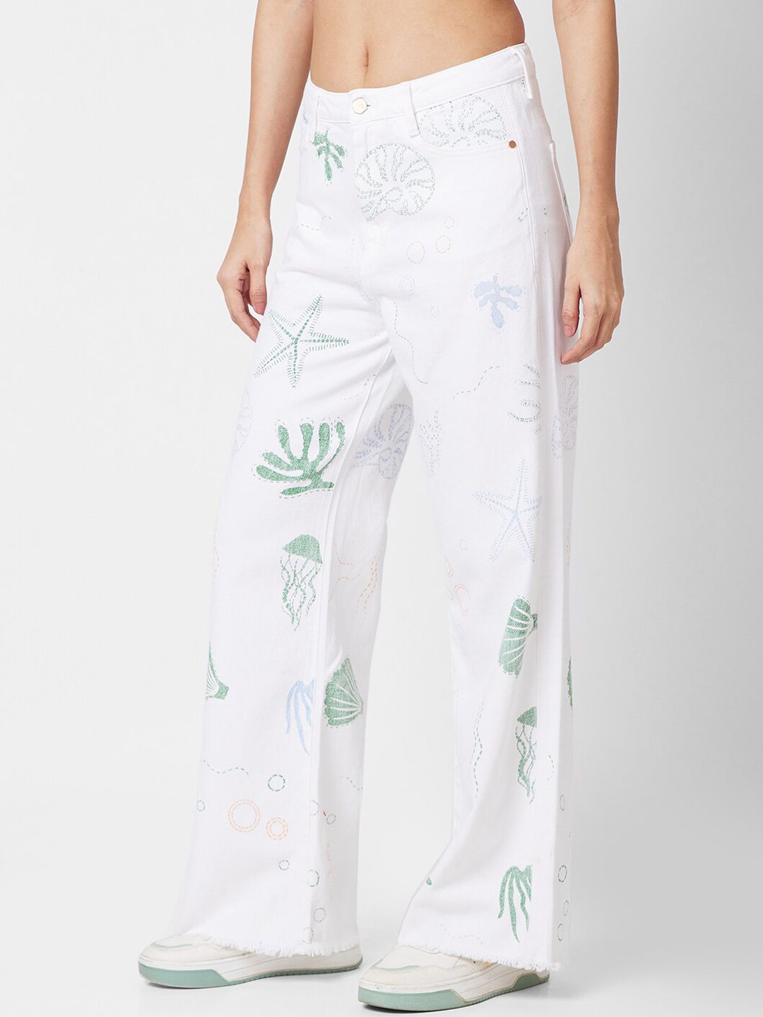 SPYKAR Women Wide Leg High-Rise Printed Stretchable Jeans