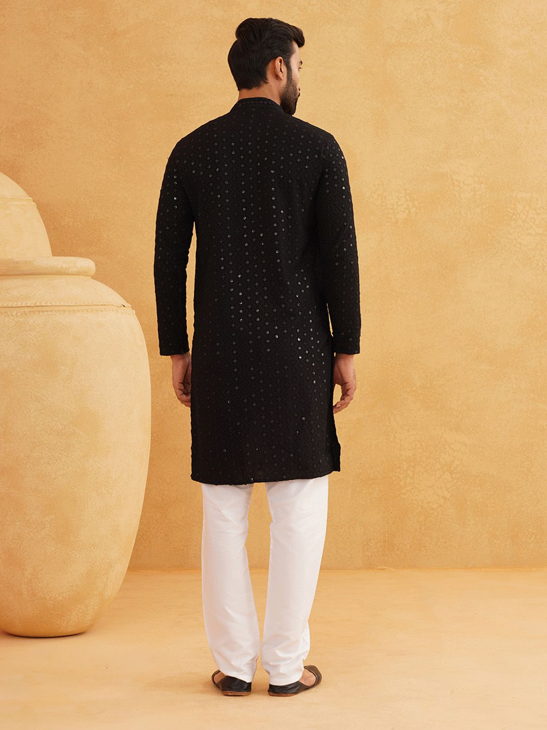 SOJANYA Ethnic Motifs Embroidered Sequined Pure Cotton Kurta with Churidar