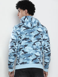 The Indian Garage Co Men Blue & Black Printed Hooded Sweatshirt