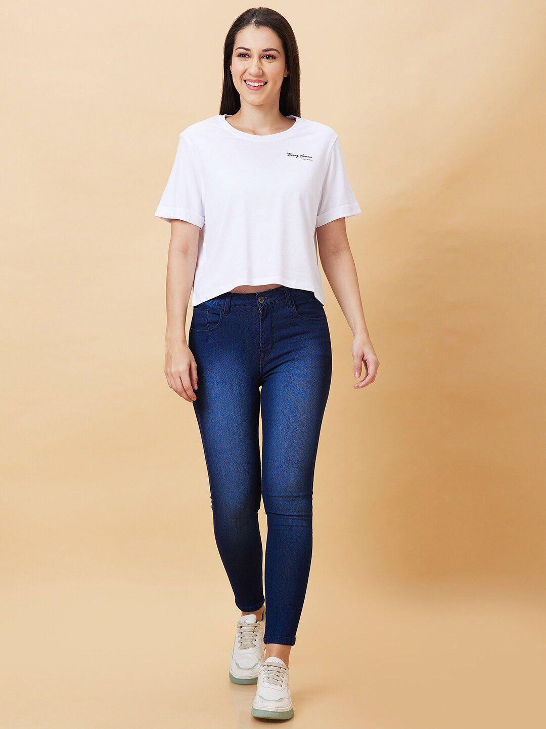 Being Human Round Neck Short Sleeves Crop Boxy T-shirt