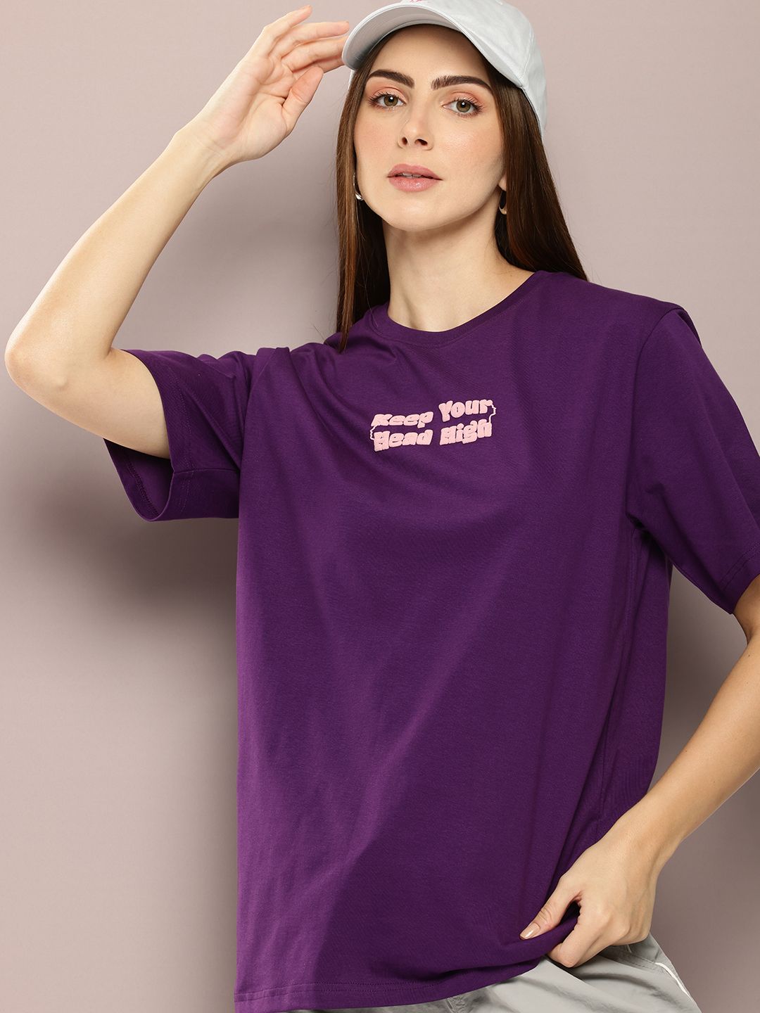 DILLINGER Women Typography Printed Embossed Oversized T-shirt