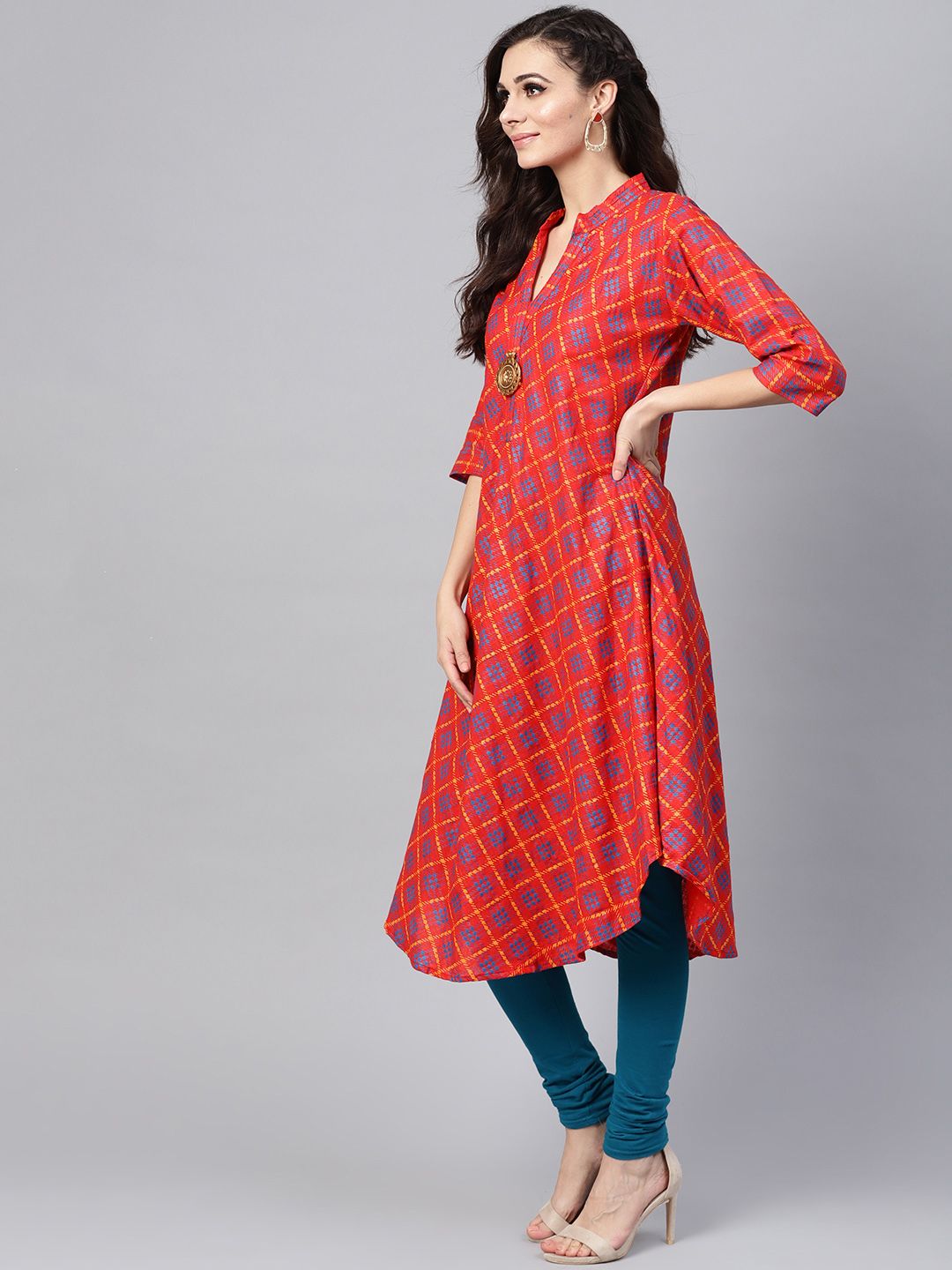 SOJANYA Women Red & Blue Printed A-Line Kurta