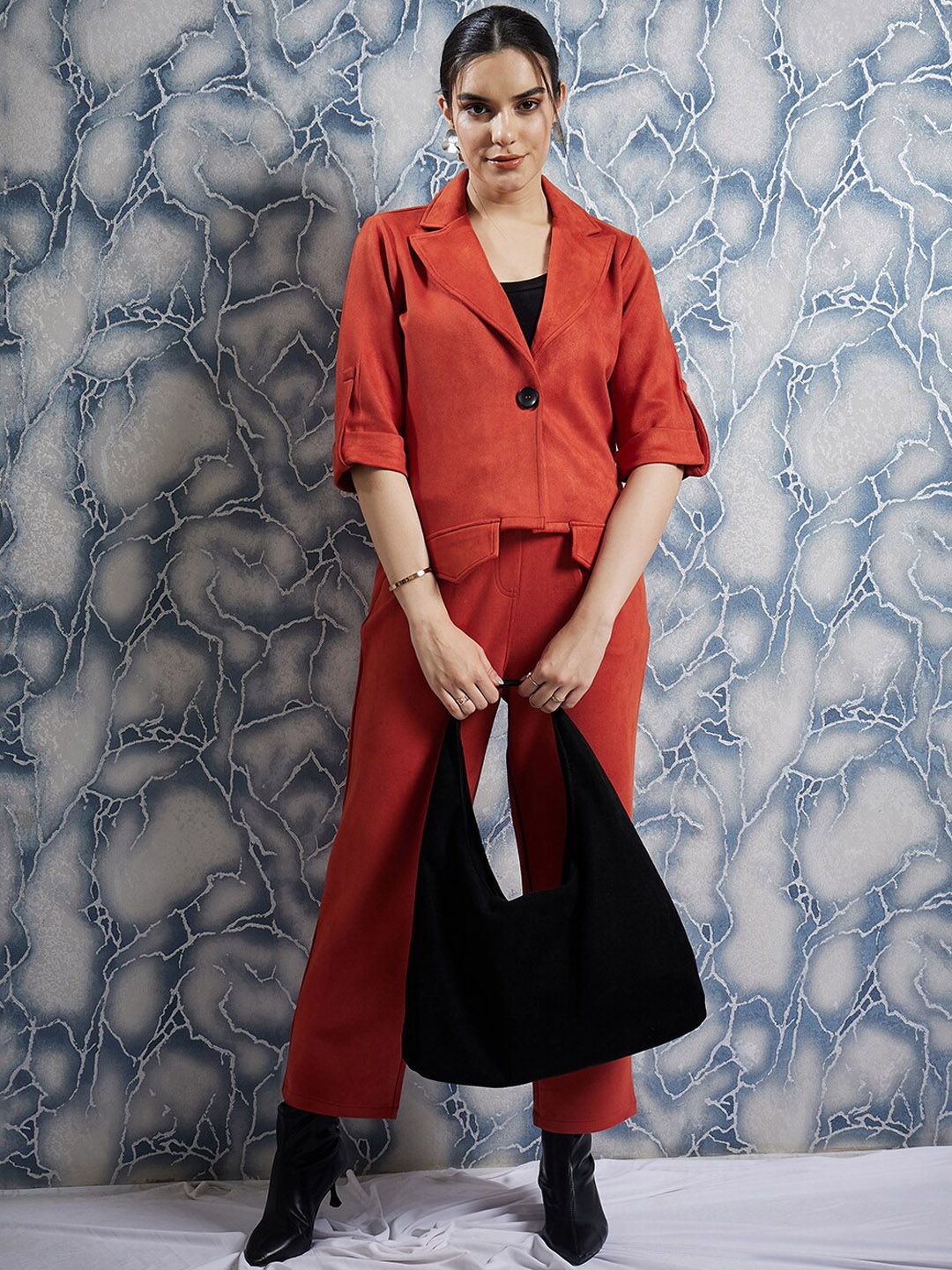 Athena Rust Notched Lapel Collar Coat With Trousers Co-Ords