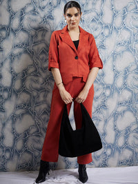 Athena Rust Notched Lapel Collar Coat With Trousers Co-Ords