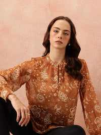all about you Floral Print Mandarin Collar Chiffon Top