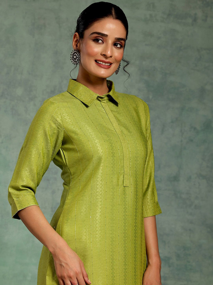 Libas Striped Shirt Collar Pathani Kurta