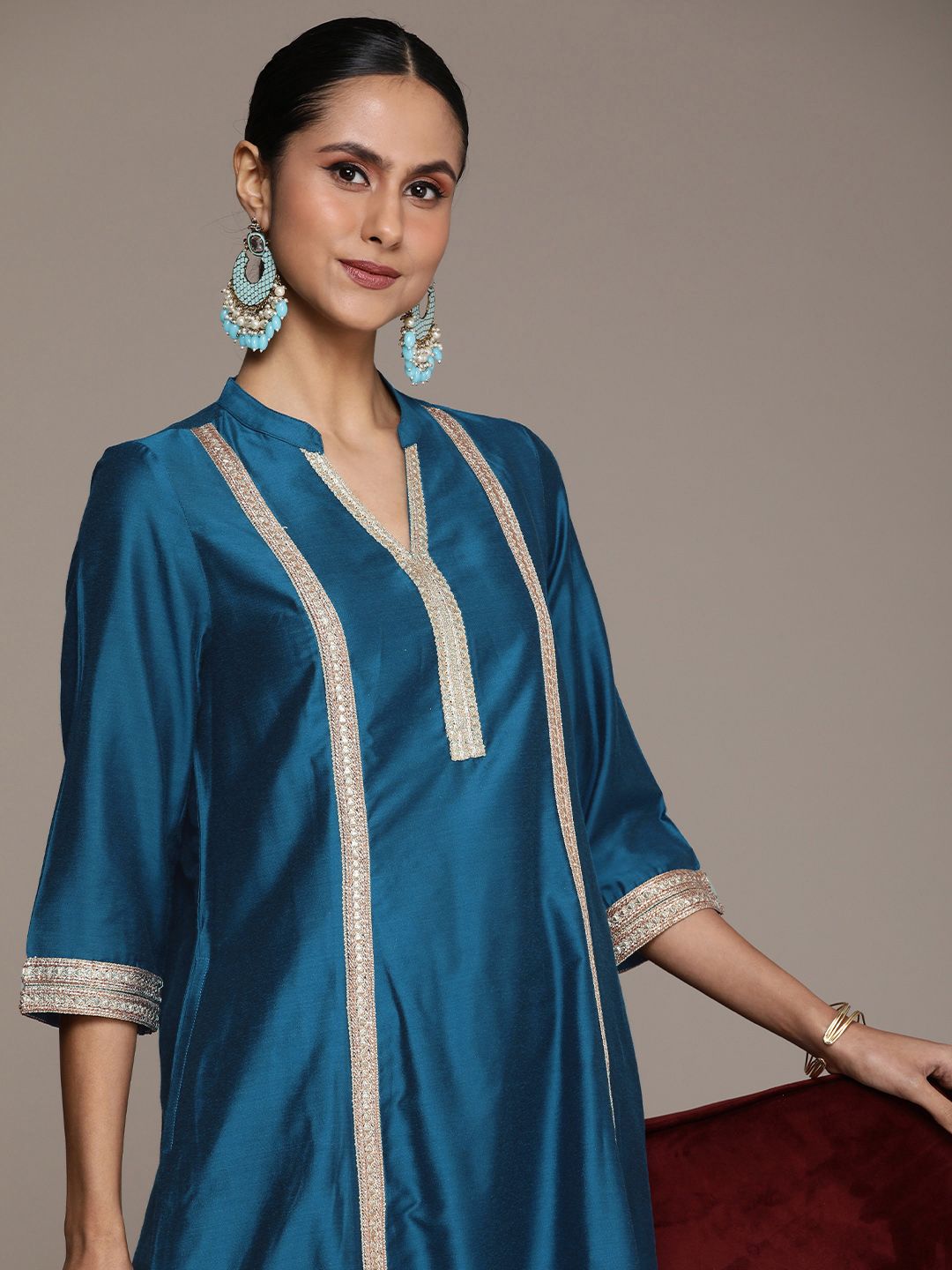 House of Pataudi Women Yoke Design Regular Gotta Patti Jashn Kurta With Trousers