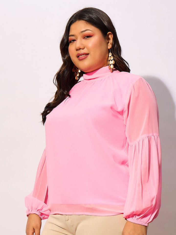 SASSAFRAS Curve Plus Size High Neck Georgette Top