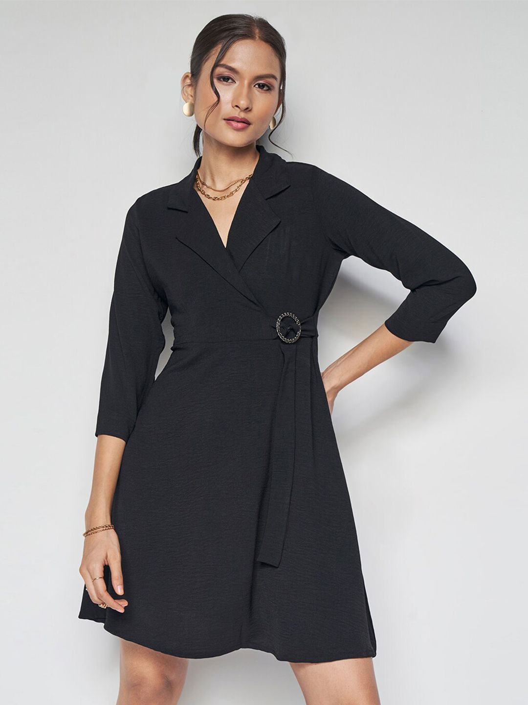 AND Lapel Collar Fit & Flare Dress