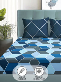 Story@home  Arena Blue & Grey Geometric Printed 180 TC Queen Bedsheet & 2 Pillow Covers