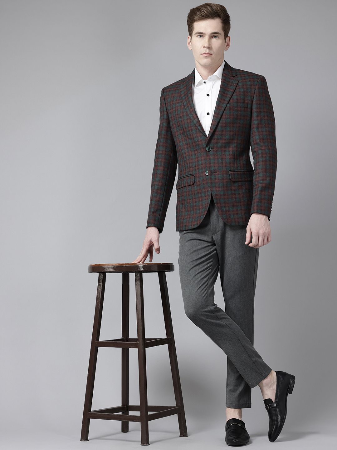 Park Avenue Checked Single-Breasted Formal Blazer