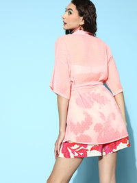 Berrylush Women Pretty Pink Solid Sheer Saga Shrug