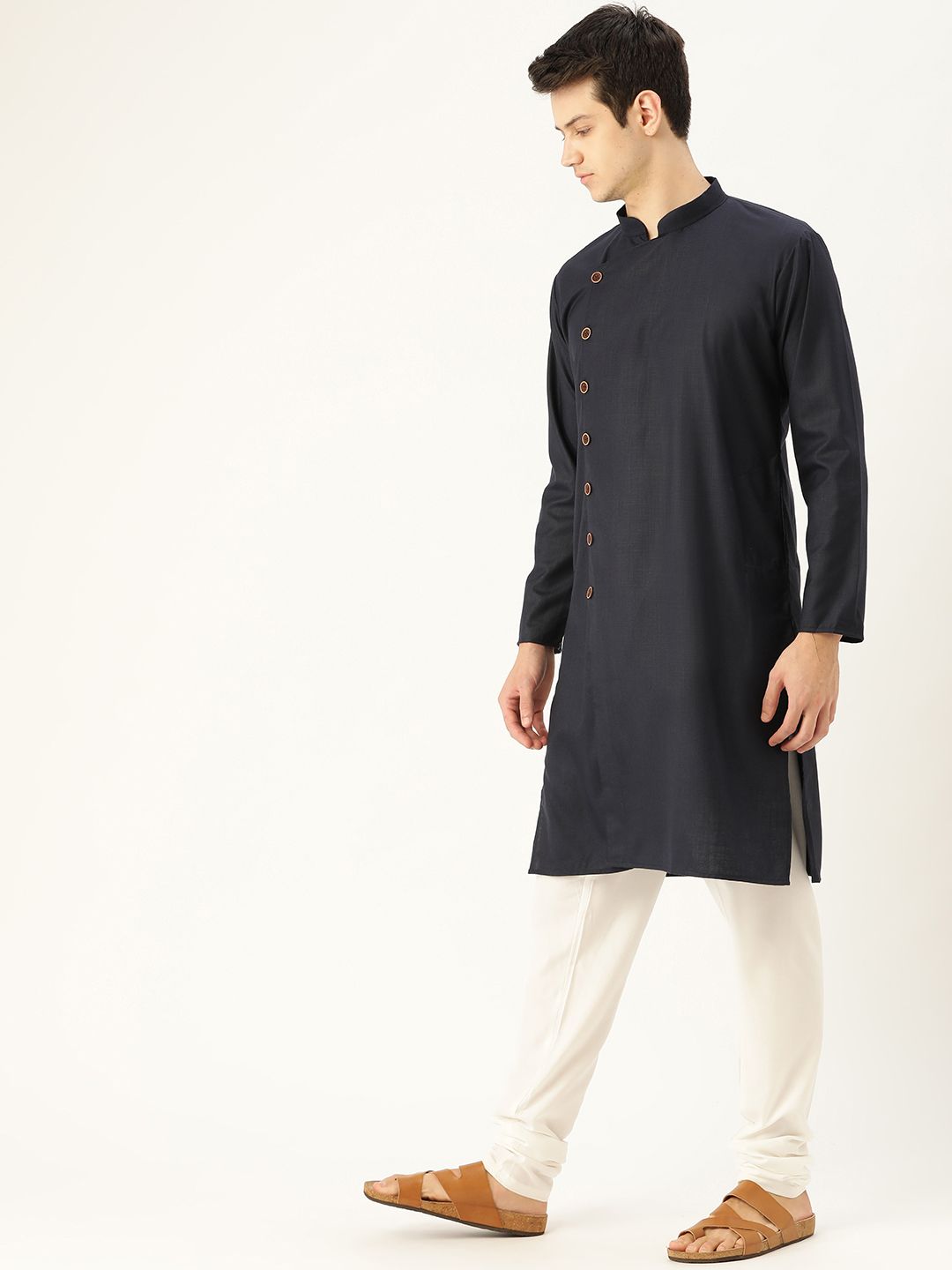 SOJANYA Lelaki Navy Blue Solid Kurta Lurus