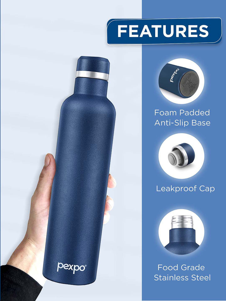 Pexpo Oreo Denim Blue Thermosteel ISI Certified Hot Flask Insulated Water Bottle 1000ml