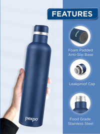 Pexpo Oreo Denim Blue Thermosteel ISI Certified Hot Flask Insulated Water Bottle 1000ml