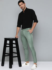 DENNISON Men Green Smart Tapered Fit Easy Wash Trousers