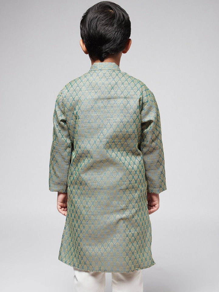 SOJANYA Boys Teal Green & Gold-Toned Ethnic Motifs Jacquard Kurta