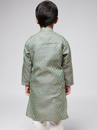 SOJANYA Boys Teal Green & Gold-Toned Ethnic Motifs Jacquard Kurta