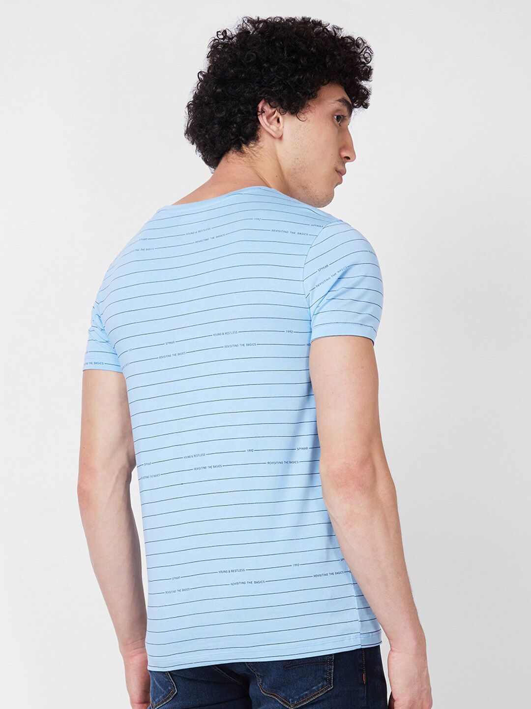 SPYKAR Round Neck Short Sleeves Striped Slim Fit Cotton T-shirt