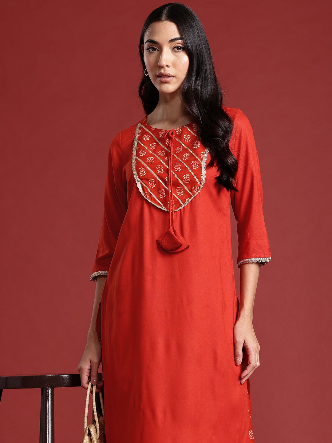 Anouk Yoke Design Gotta Patti Straight Kurta with Trousers