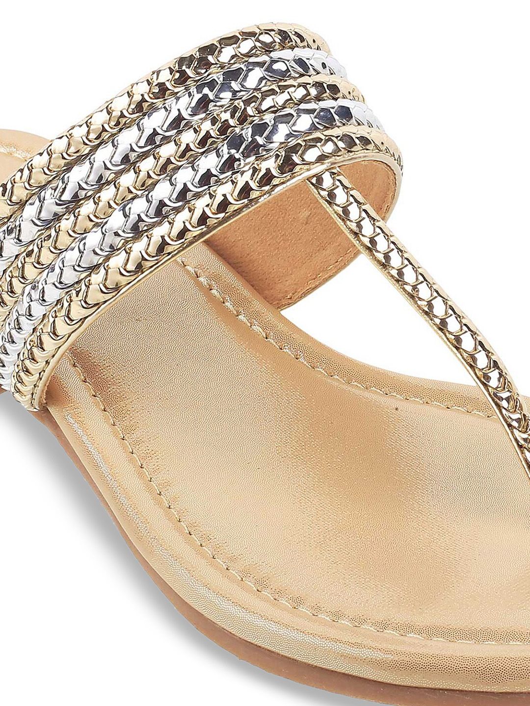 Mochi Gold-Toned Textured One Toe Flats