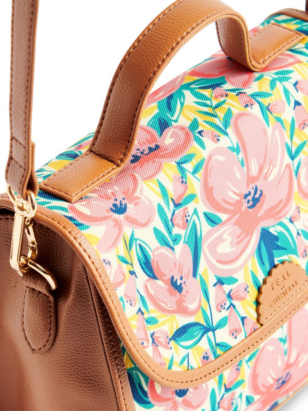 TEAL BY CHUMBAK Floral Printed Structured Canvas Sling Bag