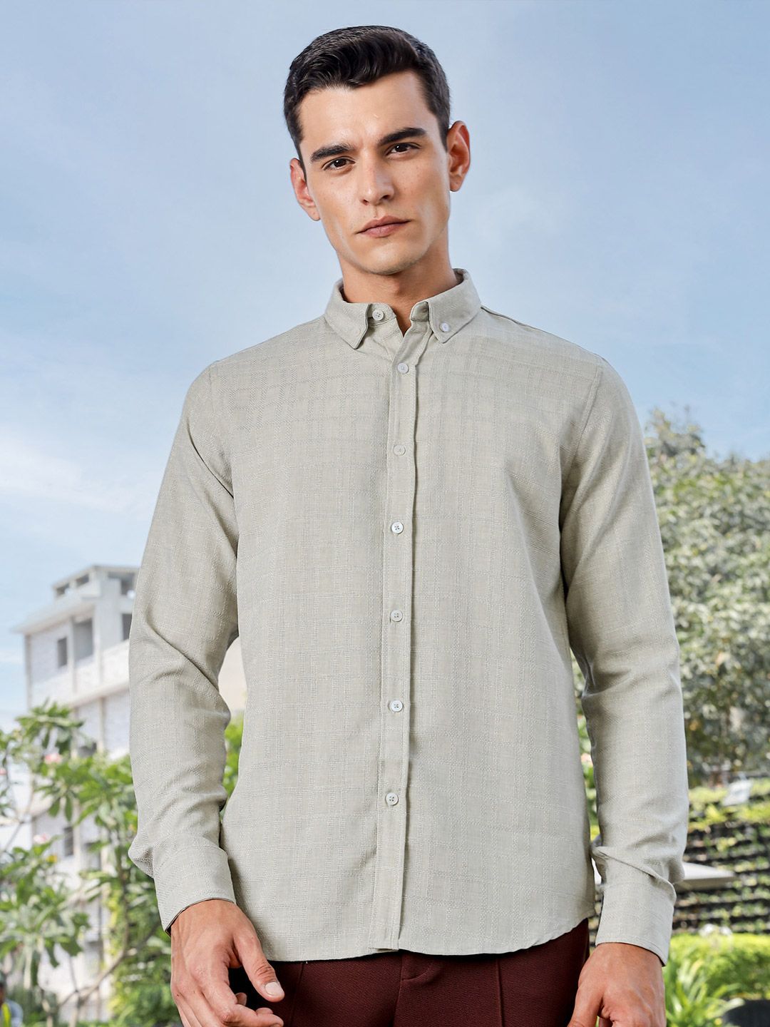 Thomas Scott Men Premium Fit Button-Down Collar Textured Casual Shirt