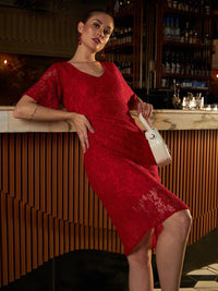 Athena Self Design Bell Sleeves Lace A-Line Dress