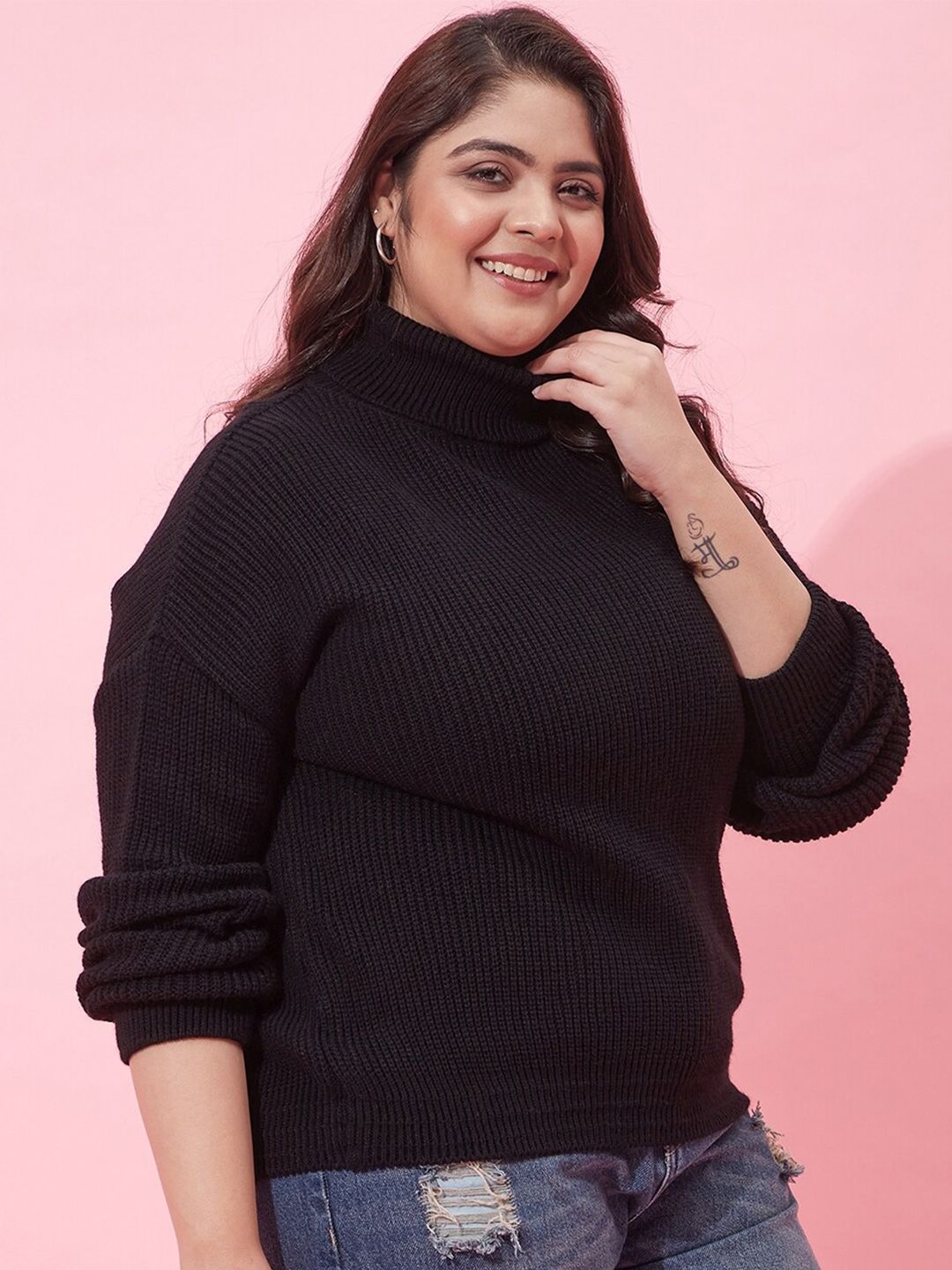 CURVY STREET Women Plus Size Ribbed Acrylic Pullover