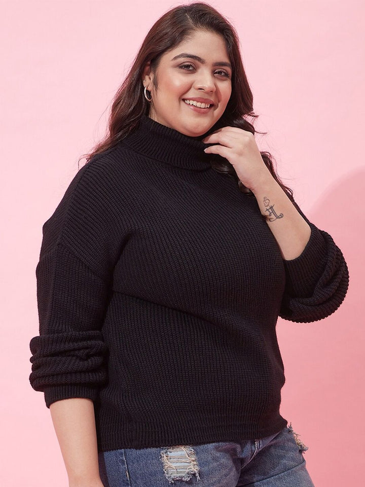 CURVY STREET Women Plus Size Ribbed Acrylic Pullover