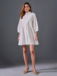 AND Self Design Cuffed Sleeves Cotton Shirt Dress