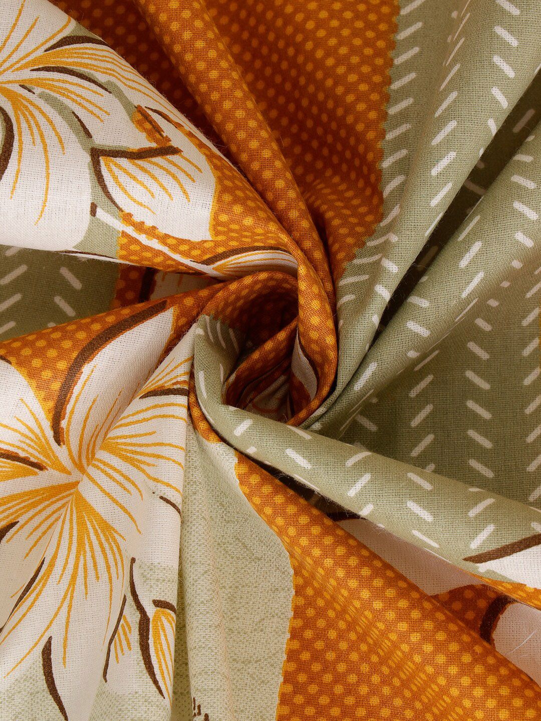 KLOTTHE Orange Floral Pure Cotton 400 TC Fitted King Superfine Bedsheet with 2 Pillow Covers-98 x 89 inches