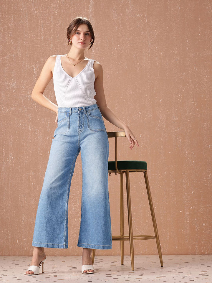 all about you Women Wide Leg High-Rise Heavy Fade Stretchable Jeans