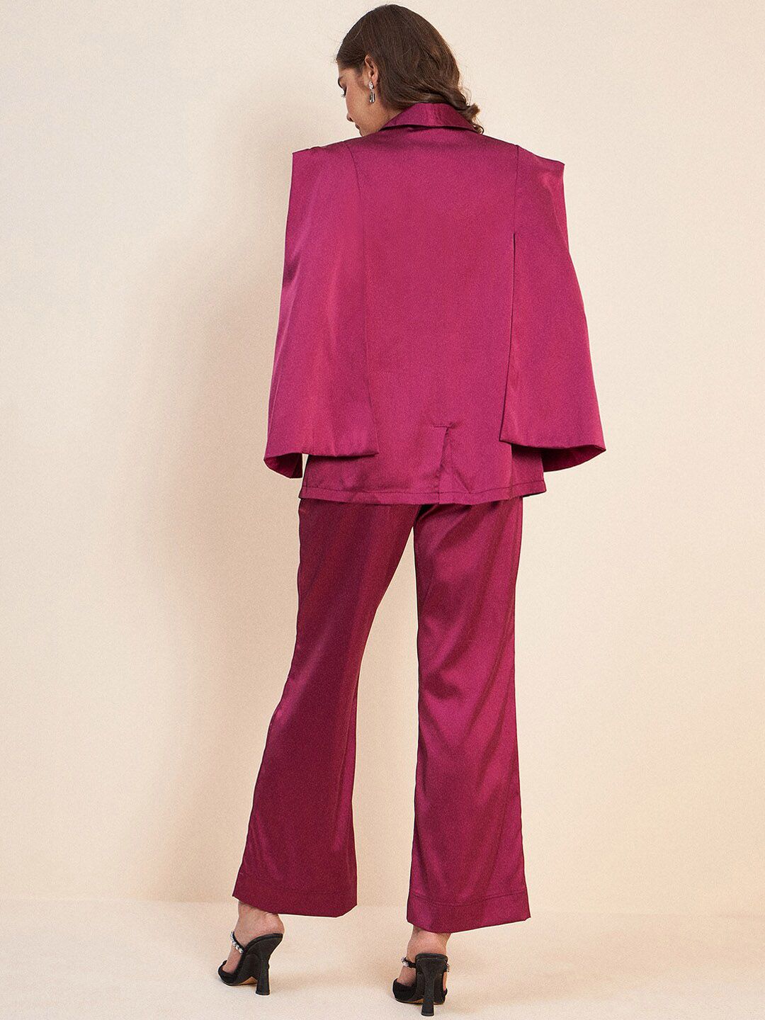 Antheaa Purple Shawl Neck Satin Coat With Trouser Co-Ords