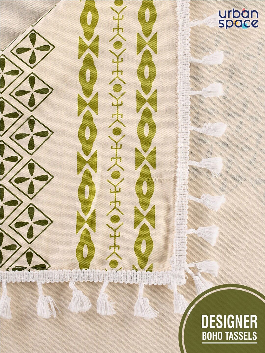 URBAN SPACE Cream-Colored Printed Pure Cotton 4-Seater Table Cover