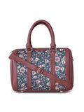 ZOUK Blue Floral Printed Structured Handheld Bag with Tasselled