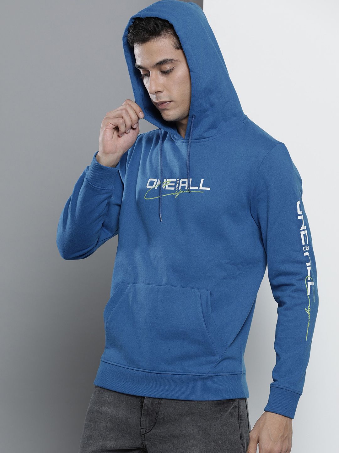 The Indian Garage Co Men Blue Printed Hooded Sweatshirt